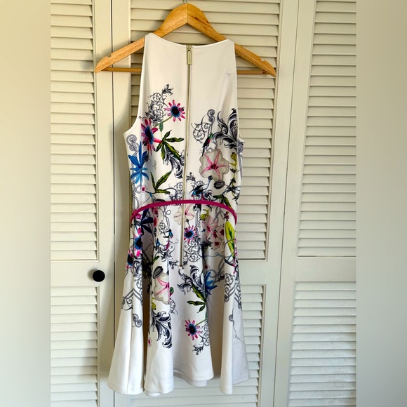 Ted Baker floral Skater Dress with pink patent belt - mint condition! - Picture 2 of 5